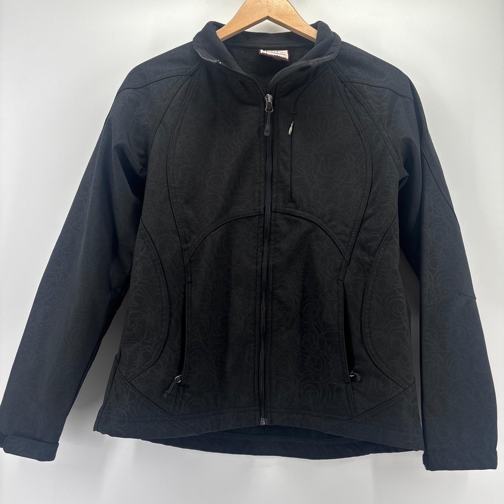 Double Diamond Softshell Jacket Womens Medium Black Rose Swirl Fleece Lined Zip